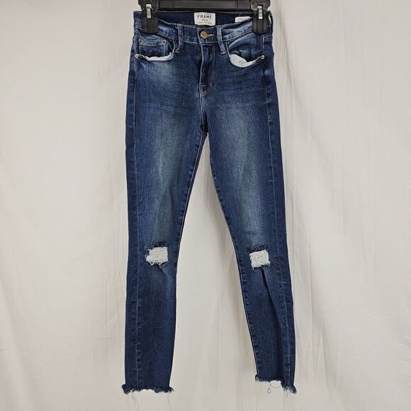 Frame Le Skinny De Jeanne Womens Size 25 Distressed Jeans Raw Hem - Picture 1 of 7